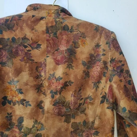 Leather Suede Jacket Cottagecore Romantic Floral Snap Down Vintage - Picture 10 of 16
